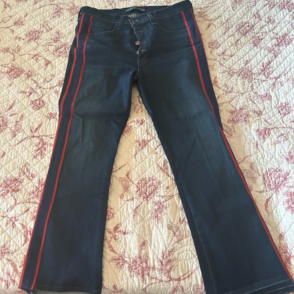 Veronica Beard Jeans Carolyn Baby Boot Tuxedo Stripe Crop Jean Women's Size 30